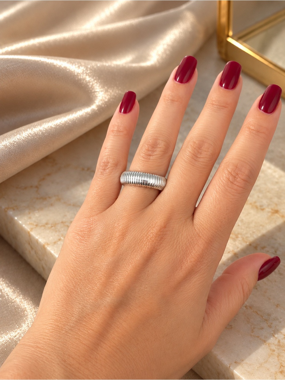 Textured Open Silver Cuff Ring